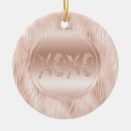 Rosa Pfirsichpink Zebra print Glitzer XOXO Keramik Ornament