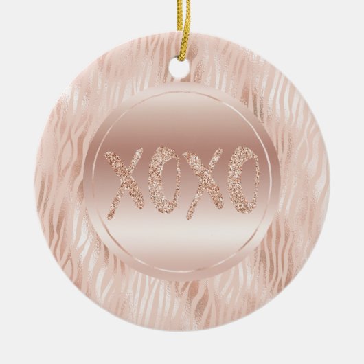 Rosa Pfirsichpink Zebra print Glitzer XOXO Keramik Ornament (Vorne)