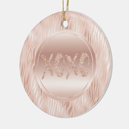 Rosa Pfirsichpink Zebra print Glitzer XOXO Keramik Ornament (Links)