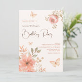 Rosa-Pfirsichschmetterling Einladung (Stehend Vorderseite)