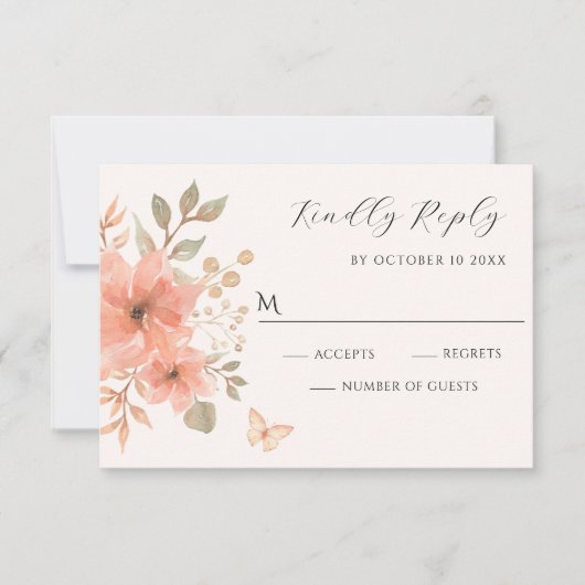 Rosa-Pfirsichschmetterling RSVP Karte (Vorderseite)