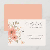 Rosa-Pfirsichschmetterling RSVP Karte (Vorne/Hinten)