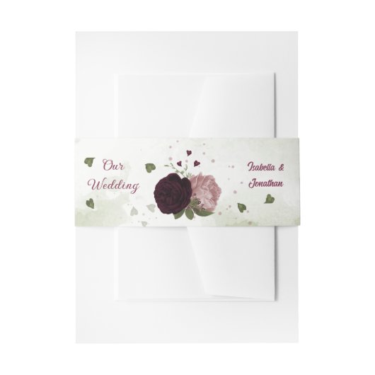 Rosa Pflaume Bordeaux Blume Grüne Hochzeit Einladungsbanderole (Vorderseite Beispiel)