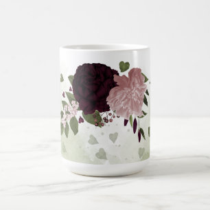 rosa Pflaume Burgunder Blumen Grün Kaffeetasse