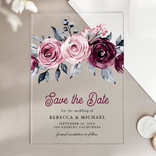 Rosa Pflaume Lila Blumige Hochzeit - Termin vormer Acryleinladungen