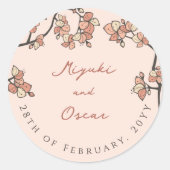 Rosa Pflaume/Pfirsichblüten Elegante Blumenhochzei Runder Aufkleber (Vorderseite)