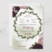 Rosa Pflaumenburgunde Blume Grüne Trauung Einladung (Vorderseite)