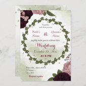 Rosa Pflaumenburgunde Blume Grüne Trauung Einladung (Vorne/Hinten)