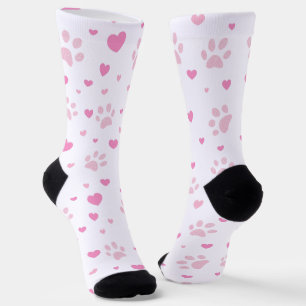 Rosa Pfotenabdrücke & Hearts Crew Socken