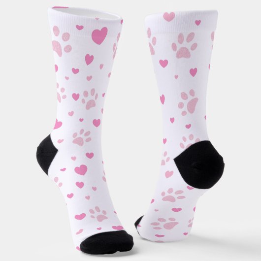 Rosa Pfotenabdrücke & Hearts Crew Socken (Gewinkelt)