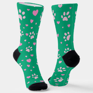 Rosa Pfotenabdrücke & Herzen Crew Socken