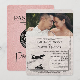 Rosa philippinischer Reisepass Hochzeitseinladung Einladung