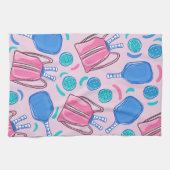 Rosa Pickleball-Muster Preppy Geschirrtuch (Horizontal)