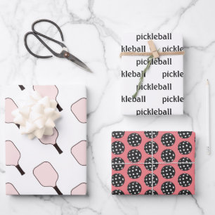 Rosa Pickleball-Wrapping-Foliensatz aus 3 Geschenkpapier Set