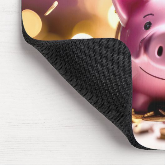 Rosa Piggbank mit Münzen Mousepad (Ecke)
