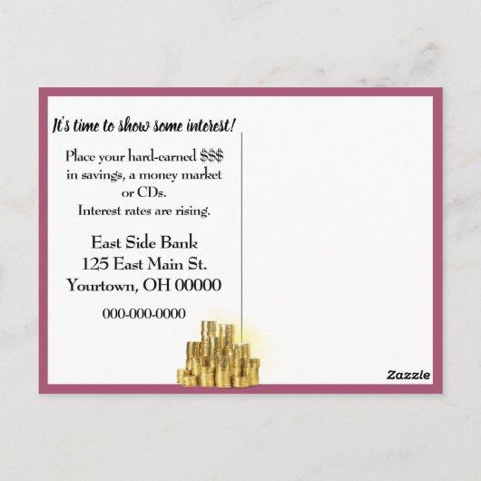 Rosa Piggbank mit Münzen Postkarte (Rückseite)