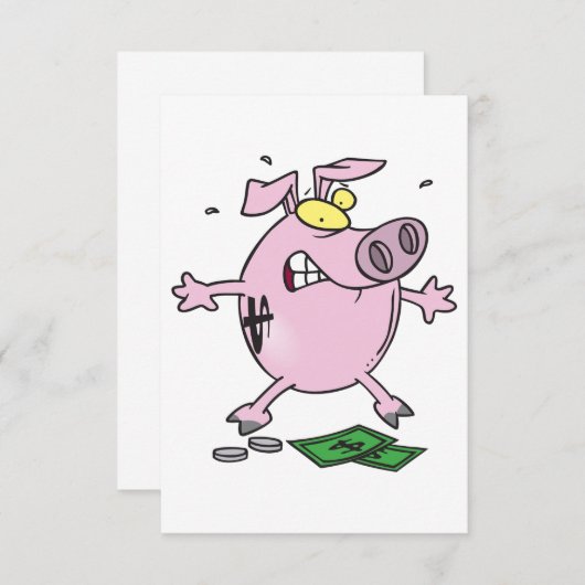 Rosa Piggy Bank mit Geldeinladungen Einladung (Vorne/Hinten)