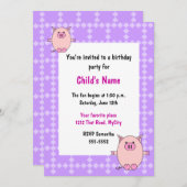 Rosa Piggy Children's Birthday Einladung (Vorne/Hinten)