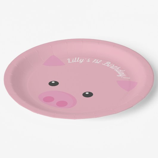 Rosa Piggy Gesicht Pappteller (Schrägansicht)