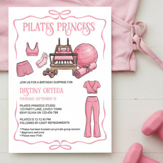 Rosa Pilates Prinzessin Reformer Geburtstagsfeier Einladung