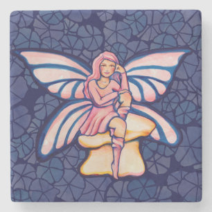 Rosa Pilz Fairy Watercolor Kunstgewerbe Steinuntersetzer
