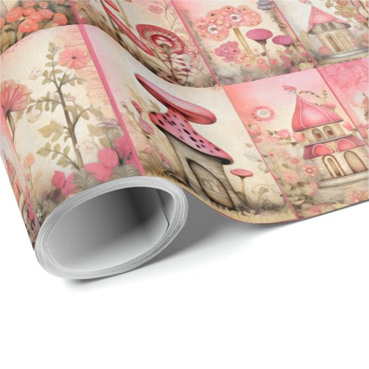 Rosa Pilze Geschenkpapier (Rolleneckpunkt)