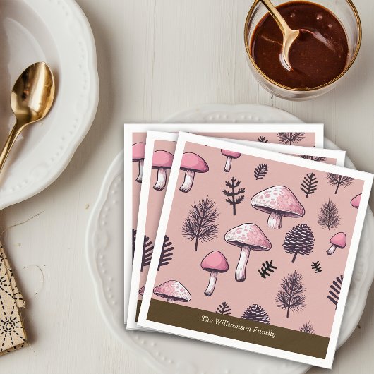 Rosa Pilze Rustikaler Erntedank Persönlich Serviette