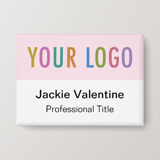 Rosa Pinback Abzeichen Große Namensmarke mit Logo Button (Vorderseite)