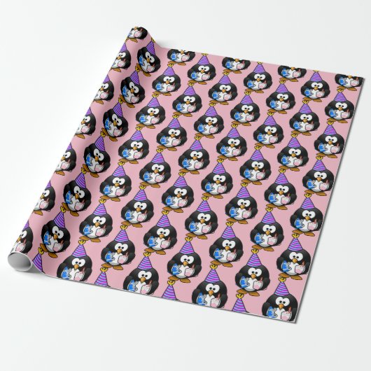 Rosa Pinguin-Geburtstags-Geschenk-Verpackung Geschenkpapier (Ungerollt)
