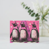 Rosa Pinguine Postkarte (Stehend Vorderseite)