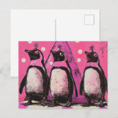 Rosa Pinguine Postkarte (Vorne/Hinten)