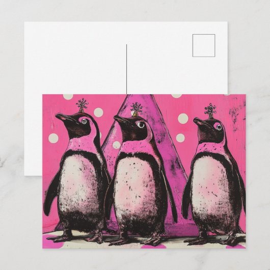 Rosa Pinguine Postkarte (Vorne/Hinten)