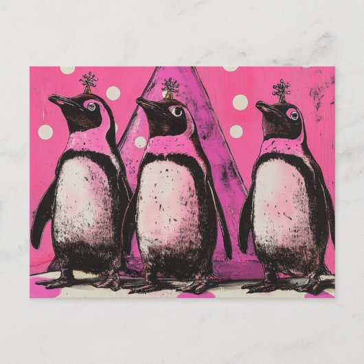 Rosa Pinguine Postkarte (Vorderseite)