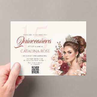 Rosa Pink Blush Elegant Quinceañera QR-Code Acryleinladungen