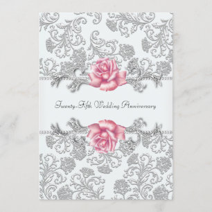 Rosa Pink Damask Silber 25. Hochzeitstag Einladung