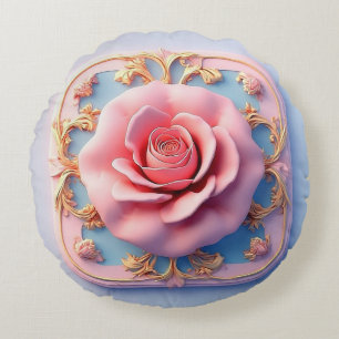 Rosa Pink mit aufwendigen goldenen Verzierungen Rundes Kissen
