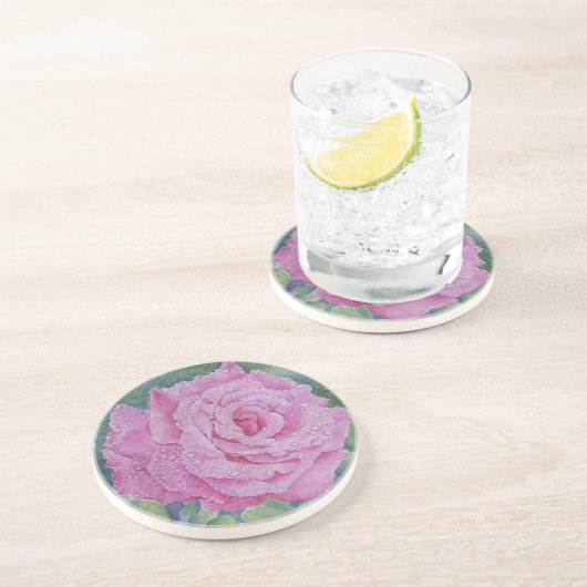 Rosa Pink mit Regentropfen Getränkeuntersetzer (Seite)