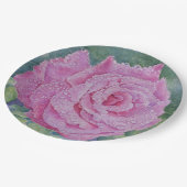 Rosa Pink mit Regentropfen Pappteller (Schrägansicht)