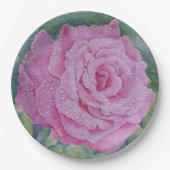 Rosa Pink mit Regentropfen Pappteller (Vorderseite)
