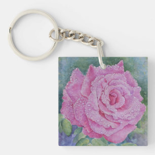 Rosa Pink mit Regentropfen Schlüsselanhänger