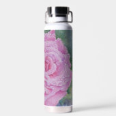 Rosa Pink mit Regentropfen  Trinkflasche (Rückseite)