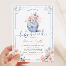 Rosa Pink Peony Blume Chinoiserie Baby Brunch