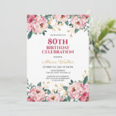 Rosa Pink Peony Blume Gold Leaf Geburtstag Einladung (Stehend Vorderseite)