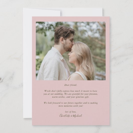 Rosa Pink Peony Blume mit Foto Danke Karte (Rückseite)