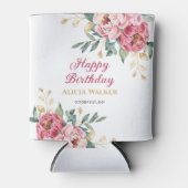 Rosa Pink Peony Gold Leaf Grüne Geburtstag Dosenkühler (Vorderseite)