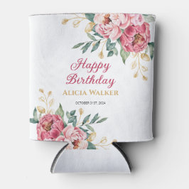 Rosa Pink Peony Gold Leaf Grüne Geburtstag Dosenkühler