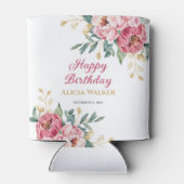 Rosa Pink Peony Gold Leaf Grüne Geburtstag Dosenkühler (Rückseite)