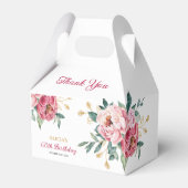 Rosa Pink Peony Gold Leaf Rustikale Flora Geburtst Geschenkschachtel (Rückseite)