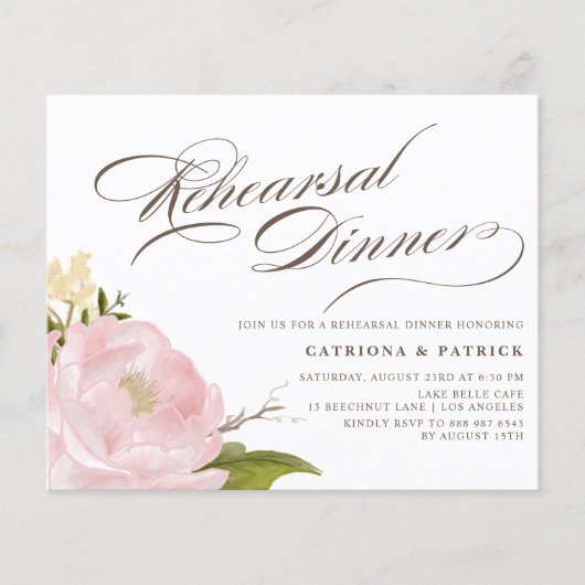 Rosa Pink Peony Probe Dinner Einladung (Vorderseite)