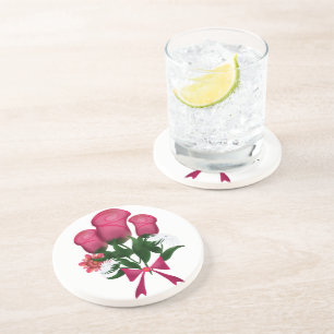 Rosa-Pink-Rosenstrauß mit floraler Schleife Getränkeuntersetzer